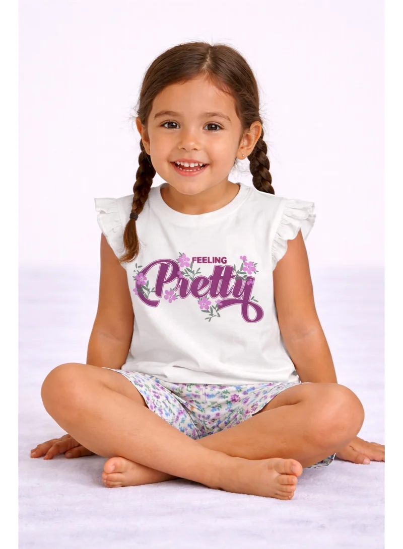 Victor And Jane  Girls’ Pajama Set – “Feeling Pretty” Frill Sleeve Top & Floral Shorts for Women | Best Price UAE